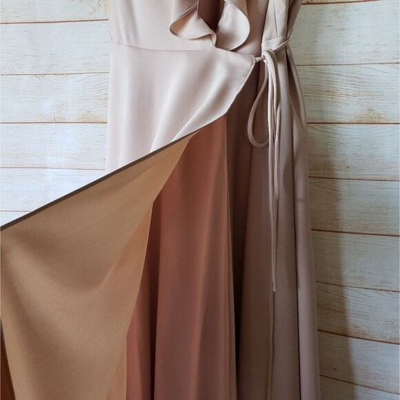 BHLDN Tansy Satin Ruffle Neckline Wrap Maxi Dress Gown in Oyster Sz 8 #60369113 - Picture 5 of 15